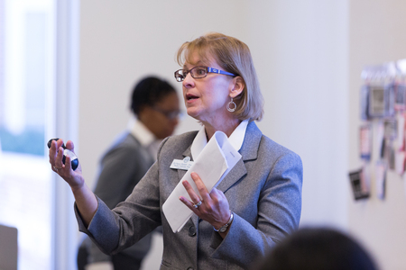 Dr. Nancy Riddell explains a concept at the initial training workshop