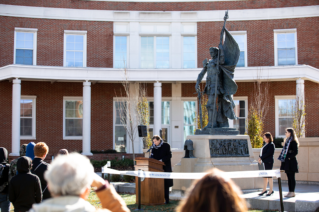 The Joan of Arc monument, Longwood’s third of the 15th-century French heroine, was dedicated Friday after more than three years of work by a renowned Scottish artist