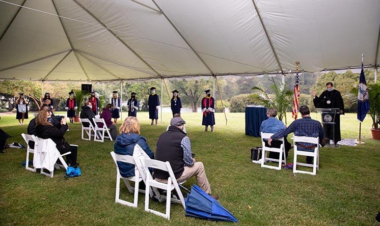 President Reveley and his office worked with class members to organize a series of recognition events -- limited to 15 students at a time and two family members -- where undergraduates could mark the moment and hear their names called.