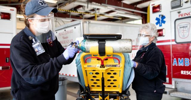 Members of the Prince Edward Rescue Squad wearing PPE from Longwood